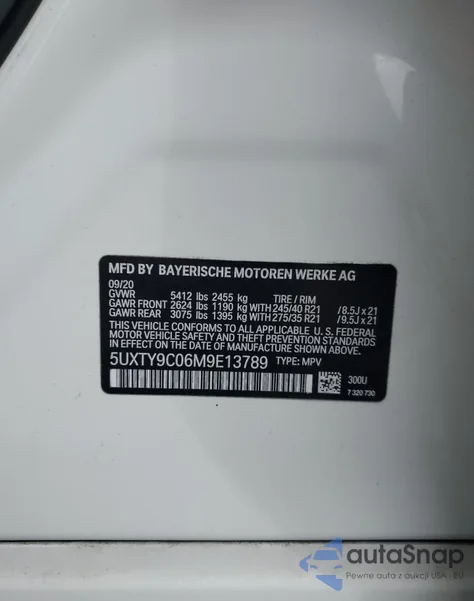 2021 BMW X3 xDrivem40I из США, поврежденный, VIN 5UXTY9C06M9E13789